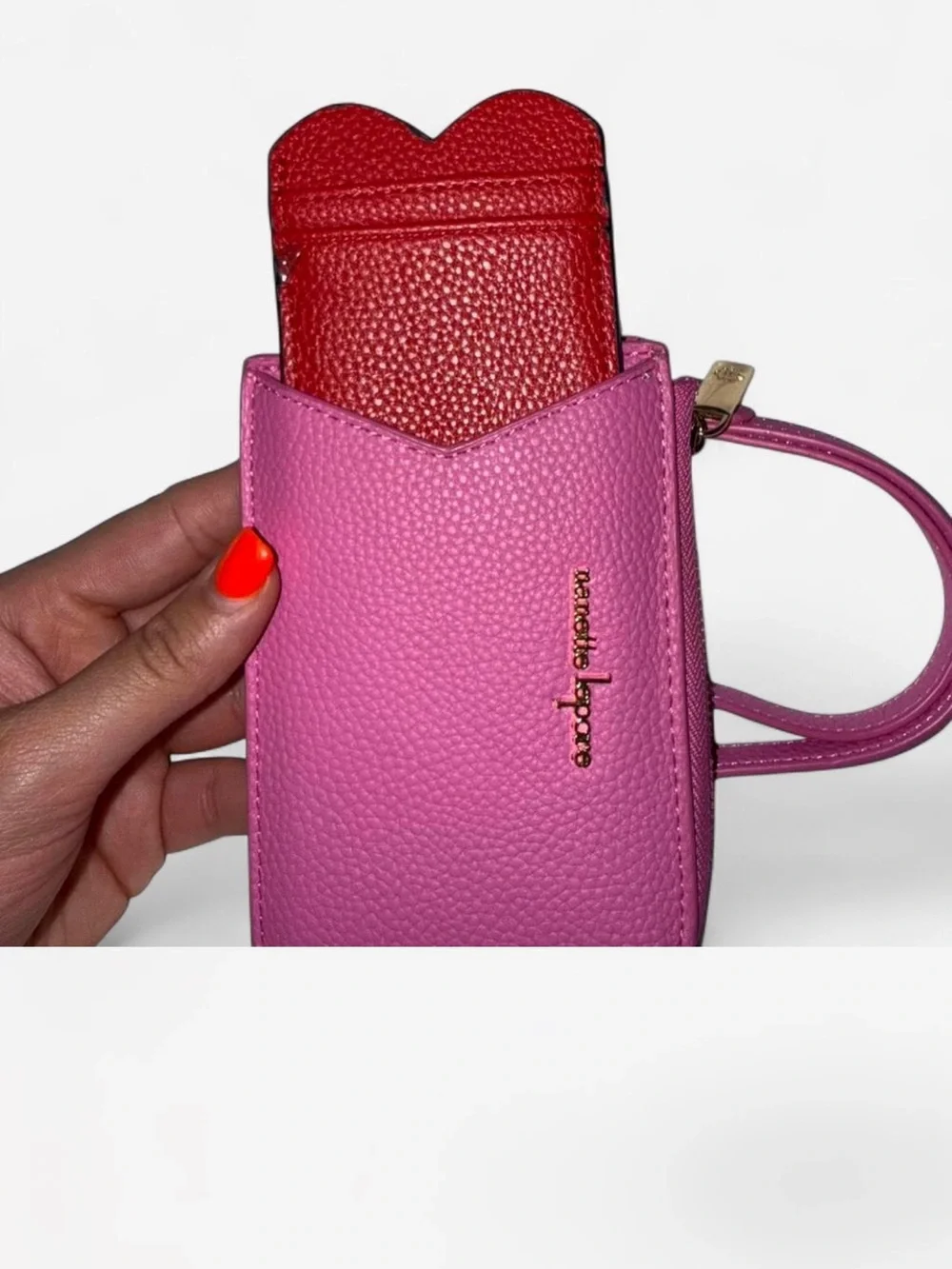 Nanette Lapore Pink Wristlet with Red ID heart shaped Card Sleeve